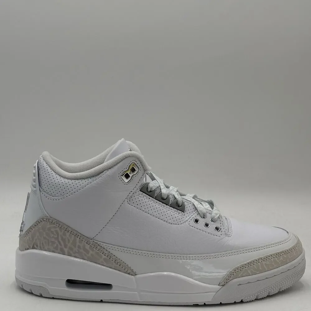 Nike Air Jordan 3 Retro White Metallic Silver Sneakers CT8532 111 Men Size 8 NEW